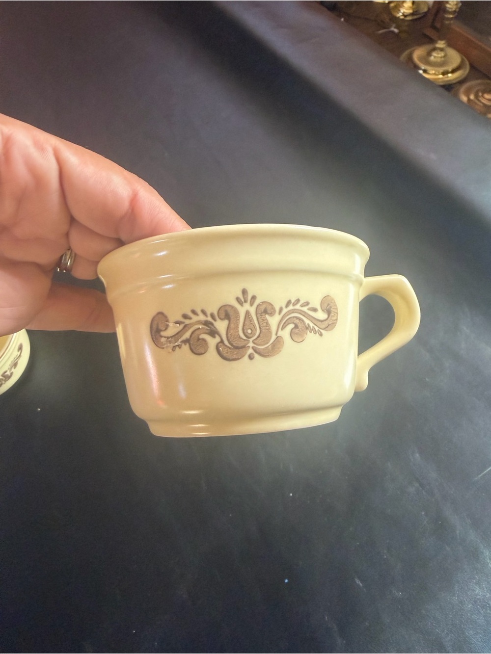 Pfaltzgraff Village
Cream Decorative Ceramic Teacup with Brown Scroll Accent